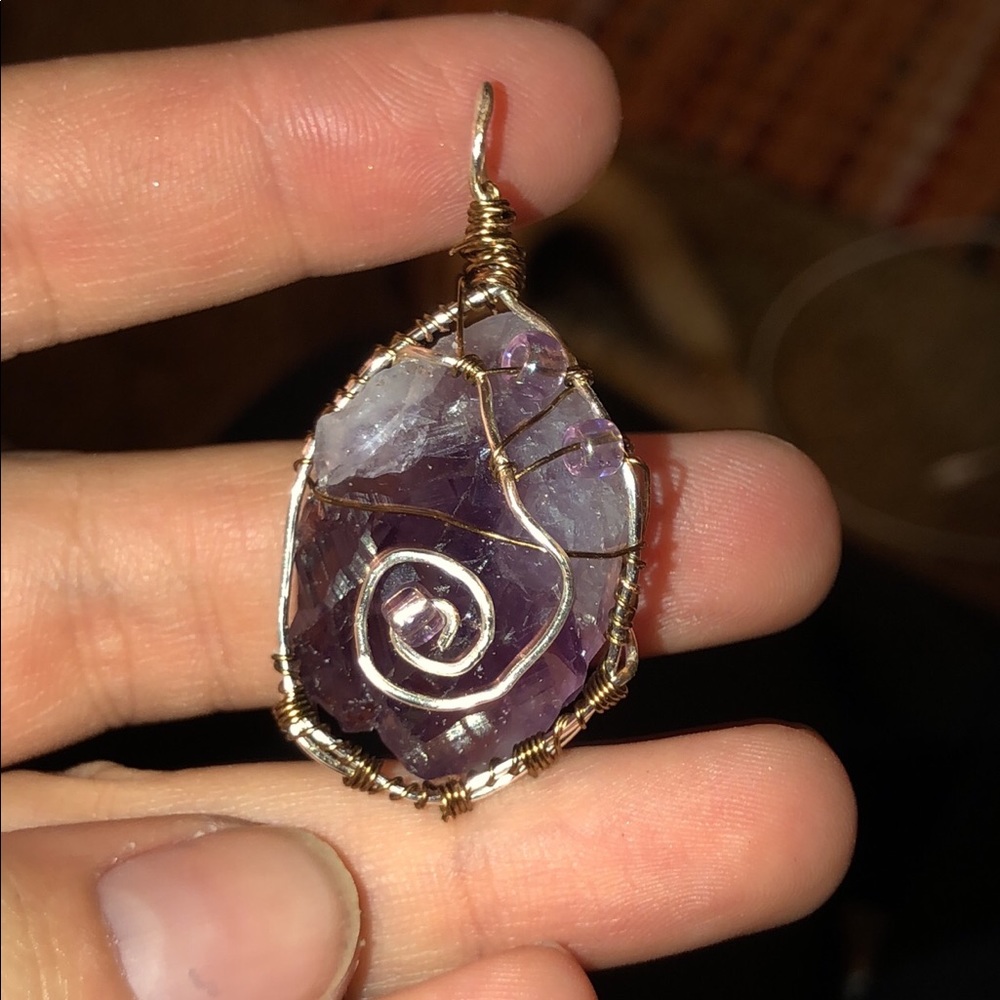 Hand made crystal wrapped necklace !